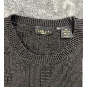 Van Heusen Black Tight-Knit Cotton Pullover Sweater Geometric Crew Neck Men's M